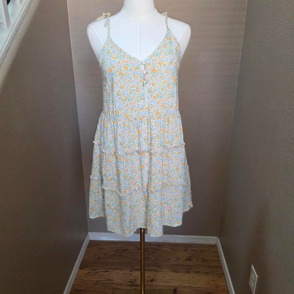 Rhythm Pastel Blue Floral Tie-Shoulder Mini Dress